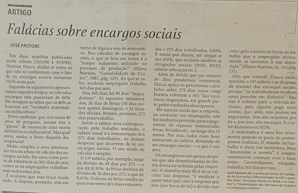 José Pastore coluna Folha de São Paulo